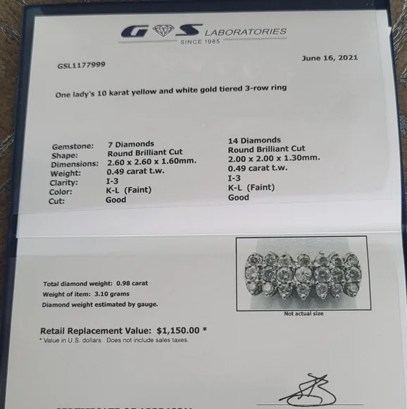 1 CTW 10k YG and WG Tiered Diamond 3 rows - Picture 15 of 15